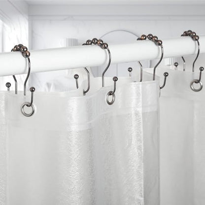 Goowin Shower Curtain Hooks, 12 Pcs Shower Curtain Rings, Stainless Steel Shower Curtain Hangers, Double Hook Shower Curtain Hooks, Smooth Sliding Anti-Drop Shower Rings for Curtain (Bronze)