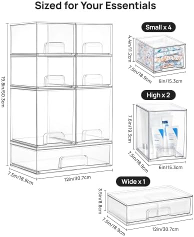 Vtopmart Clear Stackable Storage Drawers Set of 7, Plastic Organizer Bins
