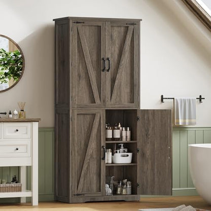 Tall Pantry Cabinet with 4 Doors & 2 Adjustable Shelves, Kitchen Cabinet
