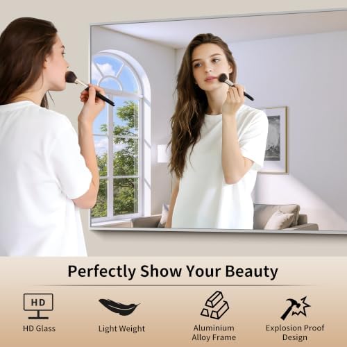 COFENY 66x36 Silver Bathroom Mirror, Large Rectangle Mirrors for Over Sink