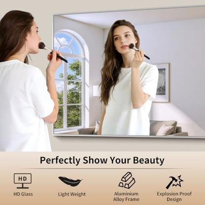 COFENY 66x36 Silver Bathroom Mirror, Large Rectangle Mirrors for Over Sink