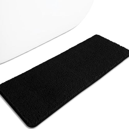 Bathroom Runner Rug 47 x 17 Inch – Long Bath Mat | Absorbent and Washable Thick Chenille Bath Rug Non-Slip Runner Rug for Bathroom, Shower, Sink(Black)