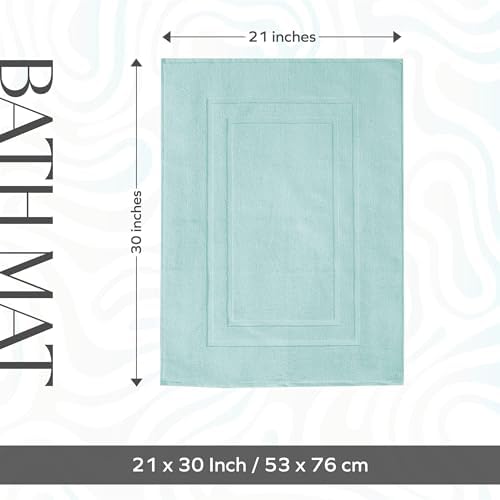 Feather & Stitch 2 Piece Towel Like Bath Mats (30x21 Inch) 100% Cotton Terry Bath Mats, Bathroom Shower Floor Mats [NOT A Bathroom Rug], Soft Absorbent Washable Mats - Sea Foam