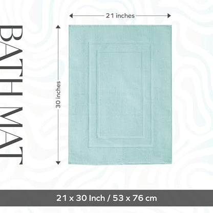 Feather & Stitch 2 Piece Towel Like Bath Mats (30x21 Inch) 100% Cotton Terry Bath Mats, Bathroom Shower Floor Mats [NOT A Bathroom Rug], Soft Absorbent Washable Mats - Sea Foam