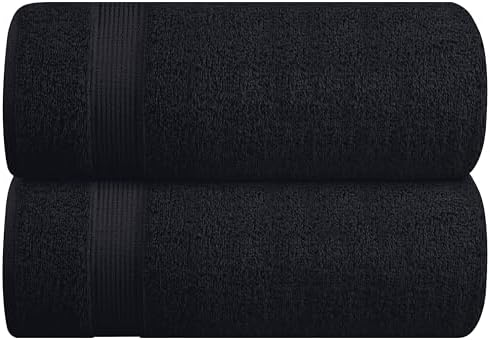 Belizzi Home Cotton 2 Pack Oversized Bath Sheet 35x70, Large Bath Sheet, Ultra Soft, Absorbent, Compact, Eco-Friendly, Recyclable, Quick Drying and Lightweight Towel - Black