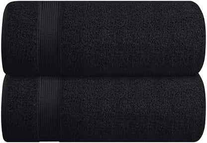 Belizzi Home Cotton 2 Pack Oversized Bath Sheet 35x70, Large Bath Sheet, Ultra Soft, Absorbent, Compact, Eco-Friendly, Recyclable, Quick Drying and Lightweight Towel - Black