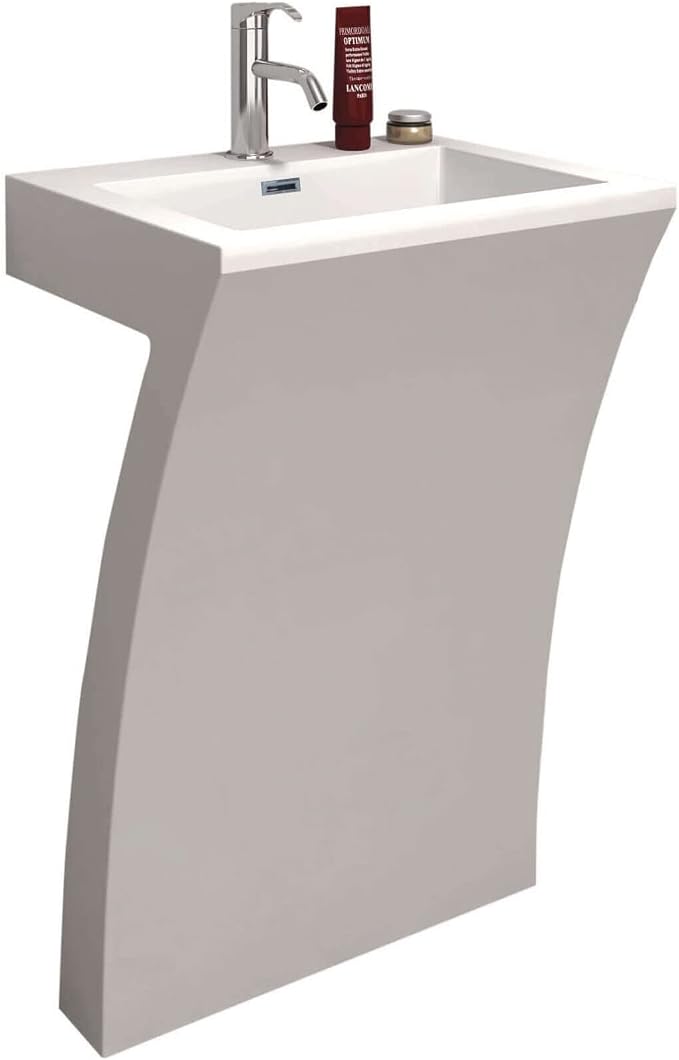 7-Shape Cedar Falls Modern Vanity Pedestal Sink, White, By Fine Fixtures