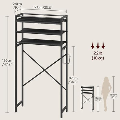 MAHANCRIS Over Toilet Storage, 3-Tier Bathroom Organizer Shelf with Toilet Paper Holder, Freestanding Space Saver Bathroom Shelves Above Toilet for Bathroom, Laundry Room, Black TSBK1201
