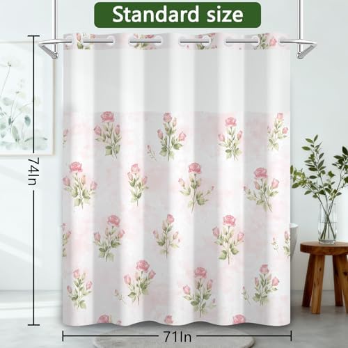 No Hook Shower Curtain with Snap in Liner 71x74 Inch