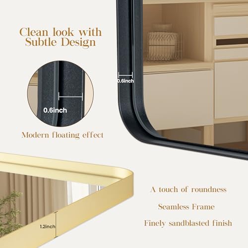 Fun Memories Gold Bathroom Mirror 20x30 Inch Bathroom Vanity, Metal Black Frame Large Mirror, Modern Wall Mirror for Bathroom, Tempered Glass, Farmhouse, Horizontally or Vertically