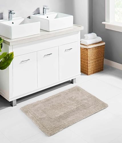 COTTON CRAFT 2 Pack Reversible Bath Mat - Soft Plush Bath Rug -17x24- Linen