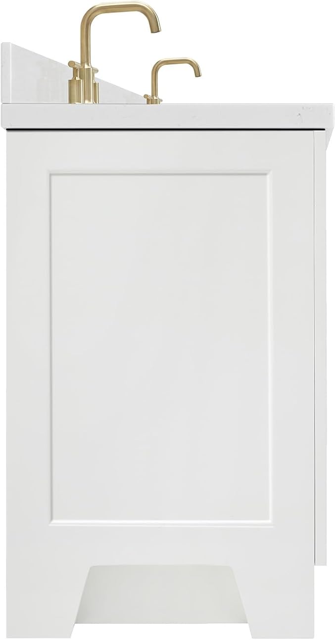 ARIEL Taylor 66-inch Bathroom Vanity with Sink,Solid Wood, 1.5-inch Carrara White Quartz Countertop & Backsplash, Double Rectangular Porcelain Sink, 4 Soft Closing Doors, 5 Dovetail Drawers, White