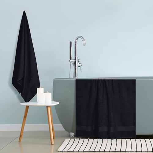 GLAMBURG Premium Cotton Oversized 2 Pack Bath Sheet 35x70-100% Pure Cotton - Ideal for Everyday use - Ultra Soft & Highly Absorbent - Machine Washable - Black