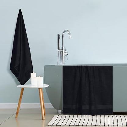 GLAMBURG Premium Cotton Oversized 2 Pack Bath Sheet 35x70-100% Pure Cotton - Ideal for Everyday use - Ultra Soft & Highly Absorbent - Machine Washable - Black