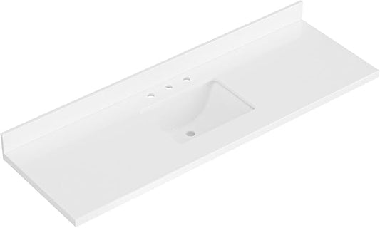 ARIEL 67 inch Bathroom Vanity top with Sink, 1.5 Inch Thick Miter Edge White Quartz top, Rectangle Single Porcelain Sink, Includes Backsplash