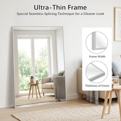DESBING 60" x 40" Bathroom Mirror, Silver Metal Frame Wall Mirror