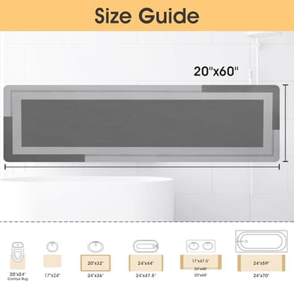 ACCUMTEK Non Slip Bath Mat, Thin Bathroom Rugs Fit Under Door, Quick Dry Bath Mats, Machine Washable Bath Rugs for Bathroom, Bathtub & Kitchen, Grey/Bordered/59 x20