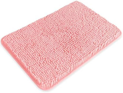 Small Bathroom Rug 12"x18" – Washable and Absorbent Bath Mat, Non Slip, Thick Soft Chenille Bath Rugs for Bathroom, Shower, Sink, Dog mat(Pink)