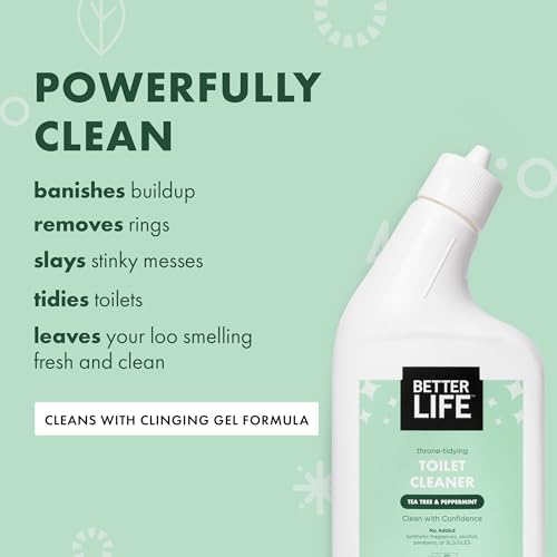 Better Life Toilet Bowl Cleaner - Tea Tree & Peppermint Scent Cleaning Gel - Liquid Bathroom Cleaners for Household - 24oz