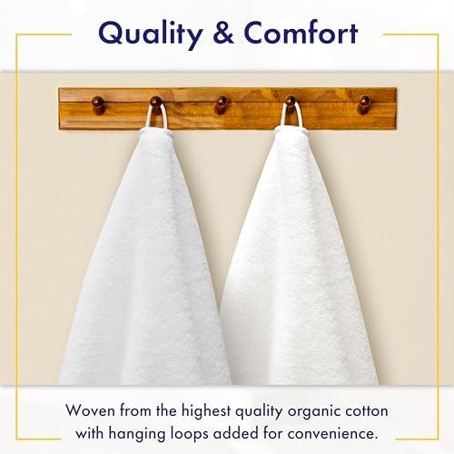 Alusa Home 100% Organic Zero-Twist Cotton Towels - GOTS Certified Luxury Bath Towels - Ultra Soft & Plush 700GSM Long-Staple Cotton - 6 Piece Towel Set (White)