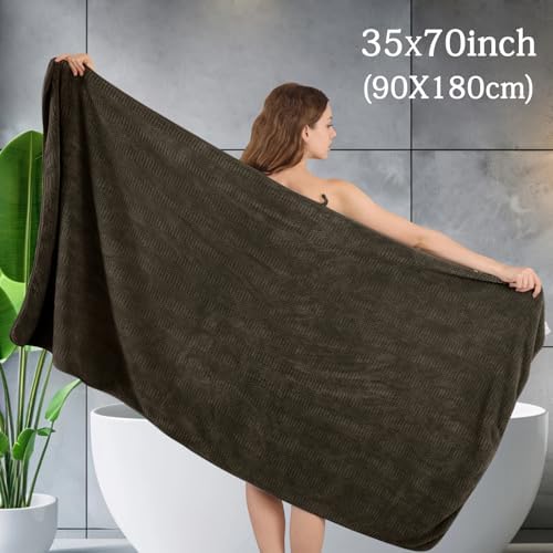 8 Piece Bath Towel Set-2 Oversized Bath Sheets(35"x70"),2 Hand Towels,4 Washcloths-Extra Large Microfiber Towel Sets,Less Lint Highly Absorbent & Quick Dry Bath Towels for Bathroom Gym Pool,Brown