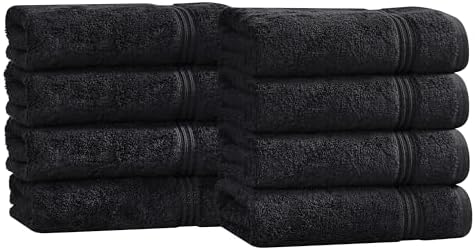 Superior Egyptian Cotton 8-Piece Hand Towel Set, Towel Basics For Quick Dry, Absorbent Small Towels, Facial, Spa, Kitchen, Bathroom Essentials, Apartment, Guest Bath, Soft, Washcloth, Black