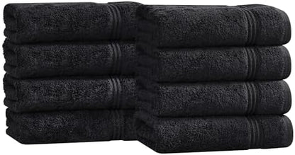 Superior Egyptian Cotton 8-Piece Hand Towel Set, Towel Basics For Quick Dry, Absorbent Small Towels, Facial, Spa, Kitchen, Bathroom Essentials, Apartment, Guest Bath, Soft, Washcloth, Black