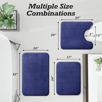 HUXMEYSON Bathroom Rugs Sets 3 Piece, Non-Slip & Quick Dry Bath Mat Set, Ultra Soft Velvet Bath Rugs for Bathroom, Toilet and Shower Floor, Royal Blue