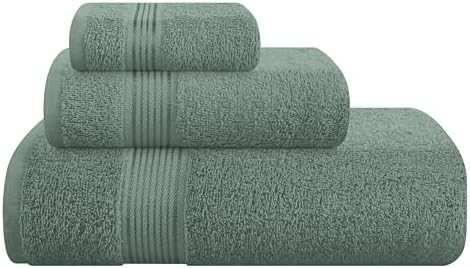 Belizzi Home Ultra Soft 3 Pack Cotton Towel Set, Contains a Bath Towel 28x55 inch, a Hand Towel 16x24 inch & a Wash Coth 12x12 inch, Ideal Everyday use, Compact & Lightweight - Jade