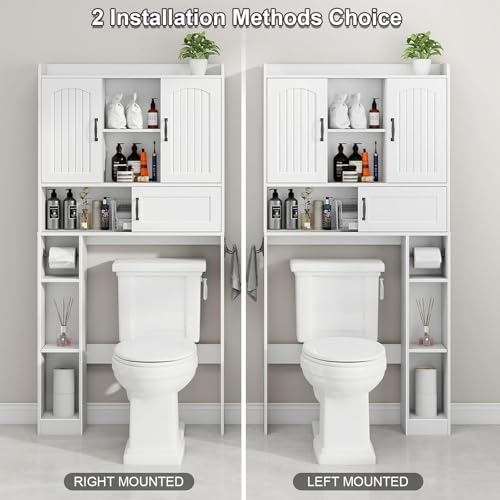 Vabches Over The Toilet Cabinet with 2 Barn Doors & Sliding Door, White