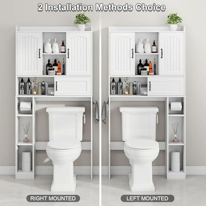 Vabches Over The Toilet Cabinet with 2 Barn Doors & Sliding Door, White