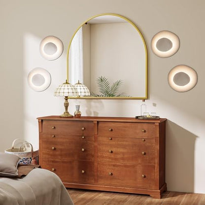 VooBang Wide Arched Wall Mirror, 38 x 40 inch Arch Bathroom Mirror Gold