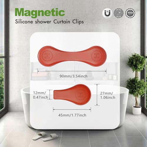 4-Pack Magnetic Silicone Shower Curtain Clips, Keep Liner Closed, Red