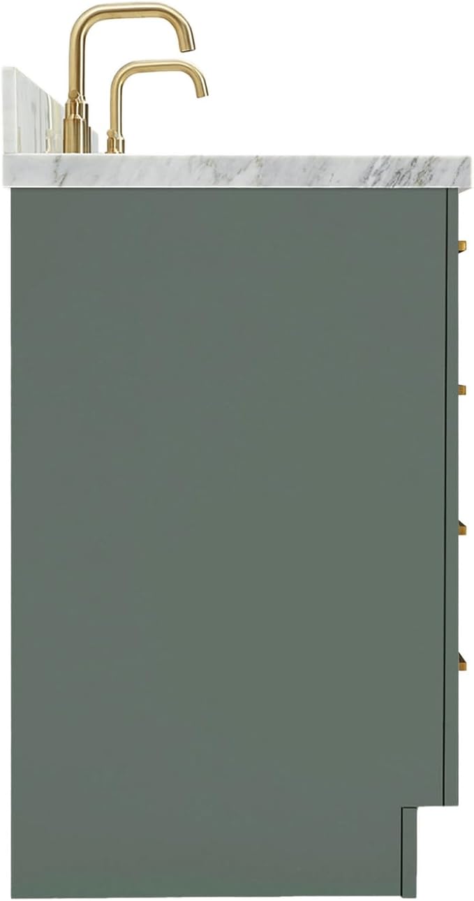 ARIEL Hepburn 67 Inch Double Rectangle Sink Bathroom Vanity with Carrara White Marble Countertop 1.5 Inch in Vintage Green