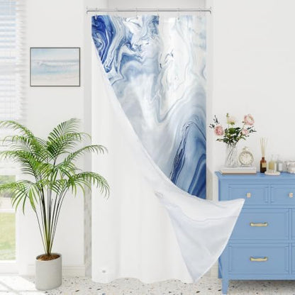3 in 1 Grey Marble Shower Curtain Set with PEVA Liner & 12 Hooks, 36 x 72