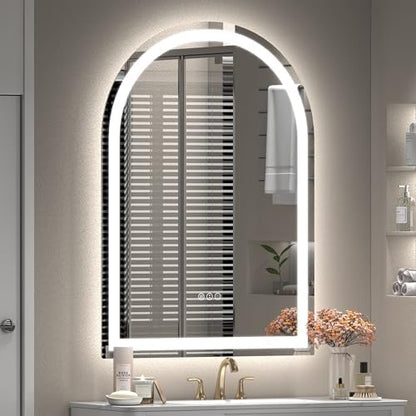 Arched LED Bathroom Mirror 20x28 Inch with Backlit and Frontlit