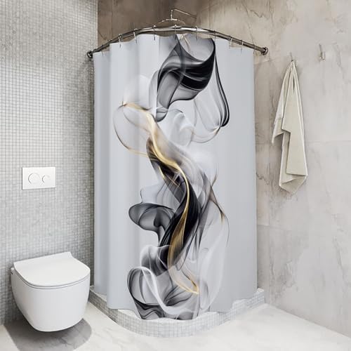 Abstract Modern Minimalist Shower Curtain 60Wx72L Inch Black Gold Gray Neutral Contemporary Art Aesthetic Bathroom Set Accessories Decor with 12 Pack Hooks