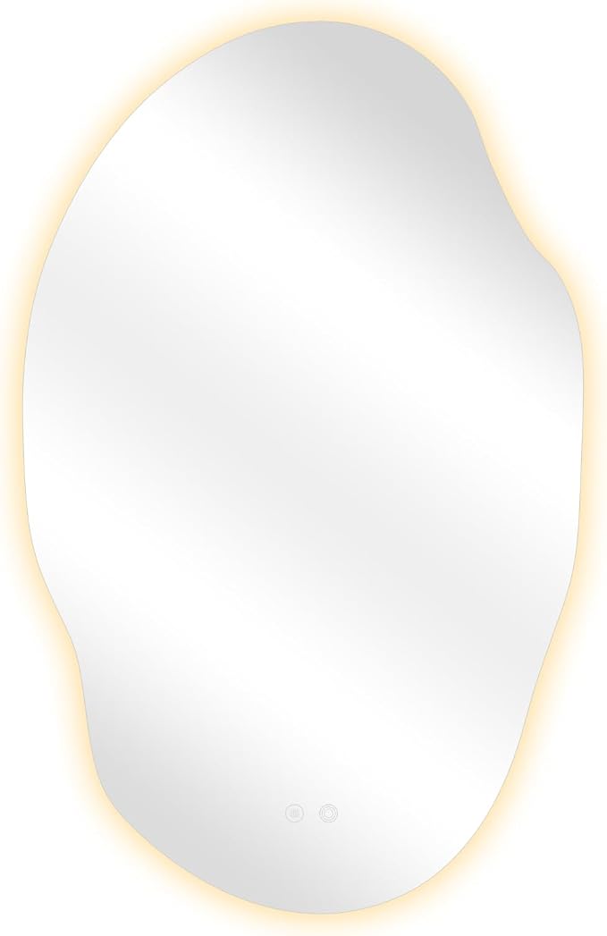 Asymmetrical LED Bathroom Mirror with Lights,Irregular Led Bathroom Vanity Mirror for Wall with Backlit, Anti Fog, 3 Colors and Dimmable Light,[Horizontal/Vertical] 48" H x 30" W