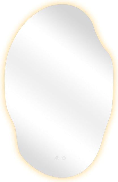 Asymmetrical LED Bathroom Mirror with Lights,Irregular Led Bathroom Vanity Mirror for Wall with Backlit, Anti Fog, 3 Colors and Dimmable Light,[Horizontal/Vertical] 48" H x 30" W