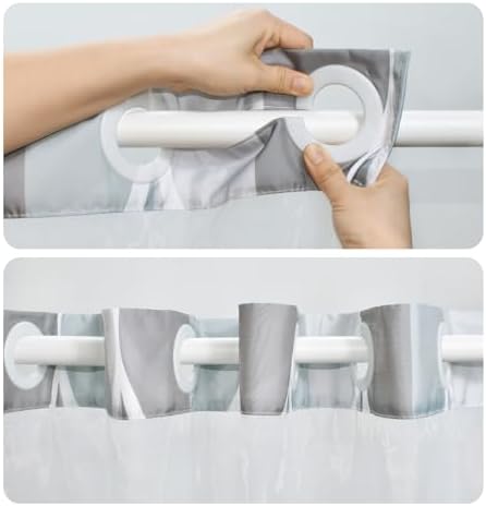 Yiatn Gray No Hook Shower Curtain with Snap-in Liner, 54 x 80 Inch