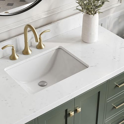 ARIEL Cambridge 48-inch Bathroom Vanity with Sink,Solid Wood, 1.5-inch Carrara White Quartz Countertop, Single Rectangular Porcelain Sink, 2 Soft Closing Doors, 9 Dovetail Drawers, Vintage Green
