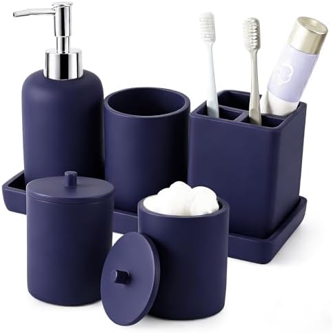 XLHOMO Resin Navy Blue Bathroom Accessories Set - Countertop Organizer