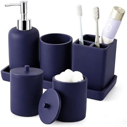 XLHOMO Resin Navy Blue Bathroom Accessories Set - Countertop Organizer