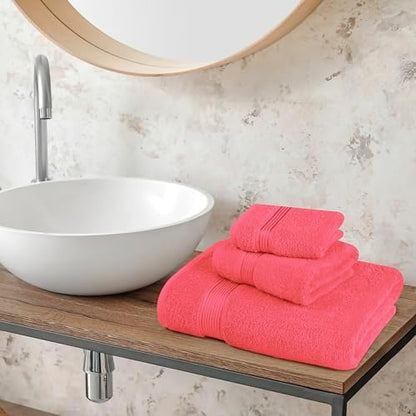 Belizzi Home Ultra Soft 3 Pack Cotton Towel Set, Contains a Bath Towel 28x55 inch, a Hand Towel 16x24 inch & a Wash Coth 12x12 inch, Ideal Everyday use, Compact & Lightweight - Coral Orange