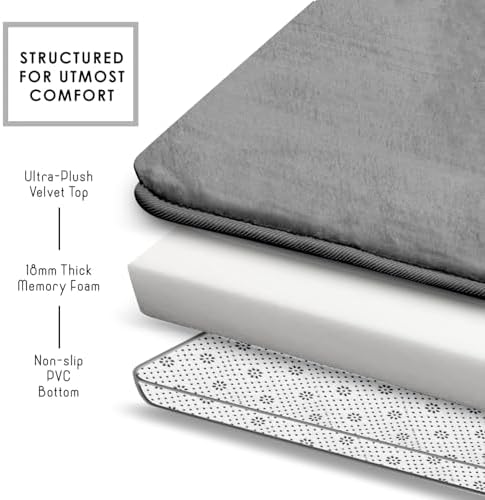 Clara Clark 2 Piece Bathroom Rug Set - Memory Foam, Bath Mat Set, Plush, Cozy, Ultra Soft, Non Slip, Machine Washable, Quick Dry - 24” x 17”+ 32” x 20” - Medium Grey