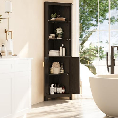 INNOD 69" Tall Corner Shelf with Doors, 6-Tier Corner Storage Cabinet with Doors, Space Saver Shelf for Bathroom, Bathroom Floor Cabinet for Living Room Kitchen, Hallway