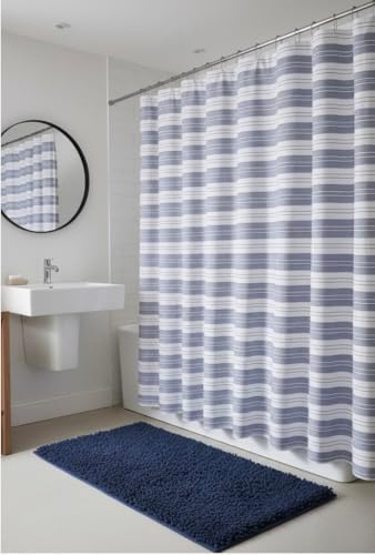 Serafina Home Nautical Striped Blue and White Fabric Shower Curtain: