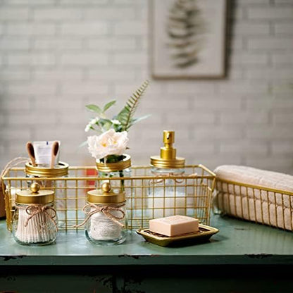 SheeChung Mason Jar Bathroom Accessories Set, 6Pcs Rustic Bathroom Set,Gold