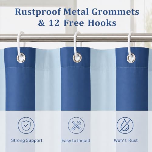 Ohocut Vertical Striped Shower Curtain, Cute Retro Vintage Double Blue Stripe Bathroom Shower Curtain, Waterproof Polyester Fabric Modern Bath Curtain for Bathroom 72x72 Inches
