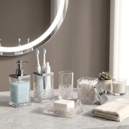 JKE Heavy Glass 5Pcs Bath Accessory Set Transparent Vintage